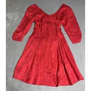 Vintage 80s Jonathan Martin Dress Womens 10 Red Fit Flare Paisley Silk